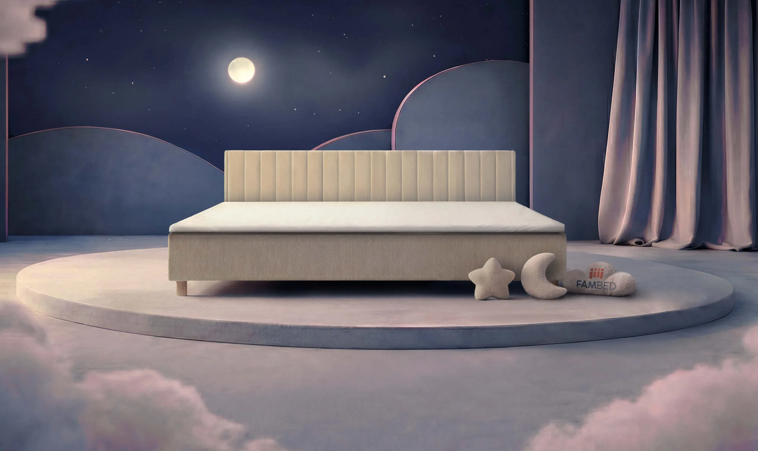 Lit familial FAMBED® de 280 cm de large, vu de trois quarts avant