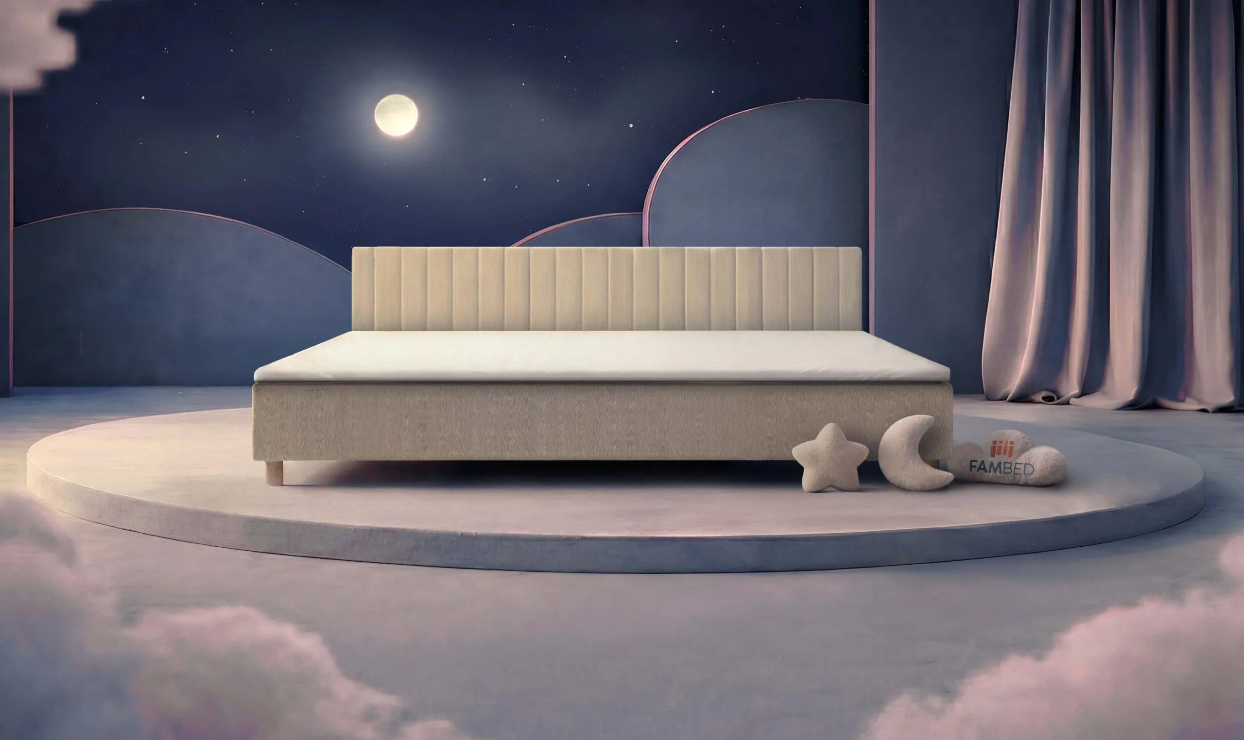 Lit familial FAMBED® de 300 cm de large, vu de trois quarts avant
