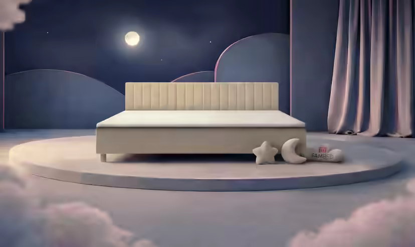 Lit familial FAMBED en beige, 270 × 200 cm, avec tête de lit