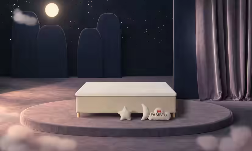 Lit familial FAMBED en beige, 220 × 210 cm, sans tête de lit
