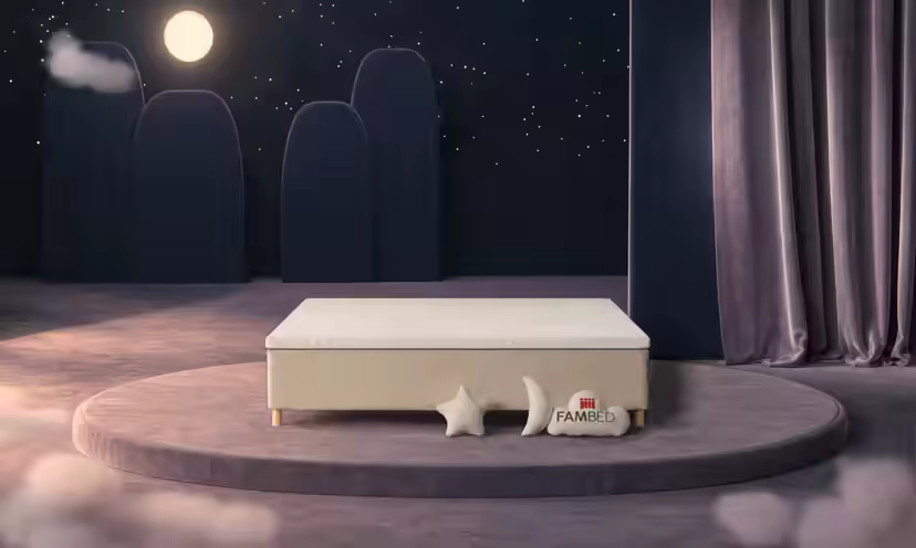 Lit familial FAMBED en beige, 230 × 200 cm, sans tête de lit