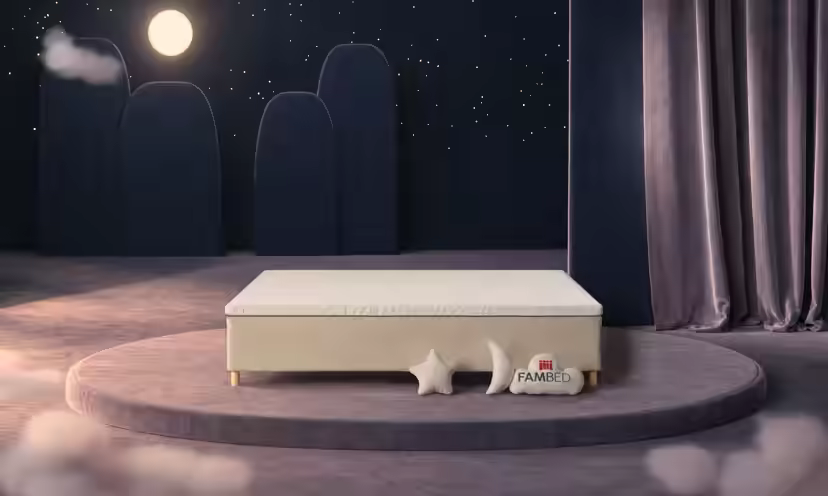 Lit familial FAMBED en beige, 250 × 200 cm, sans tête de lit