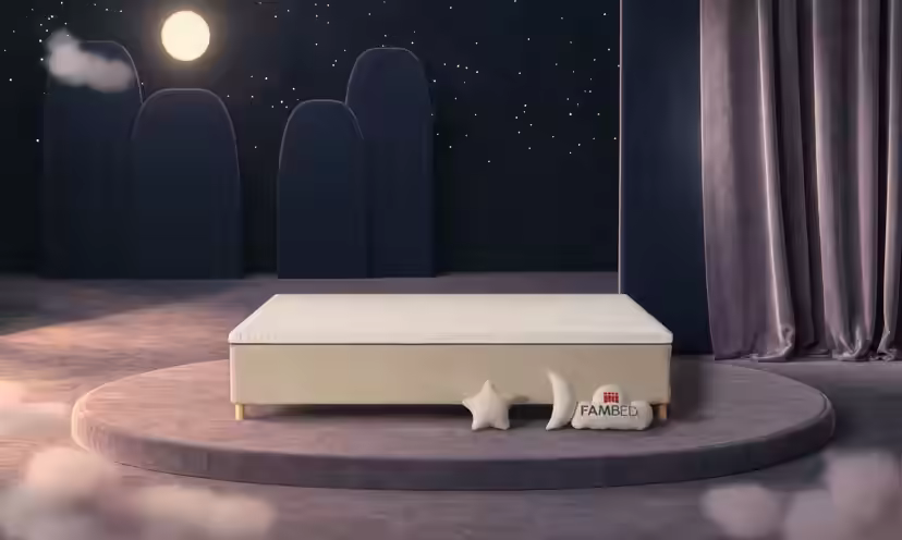 Lit familial FAMBED en beige, 270 × 200 cm, sans tête de lit