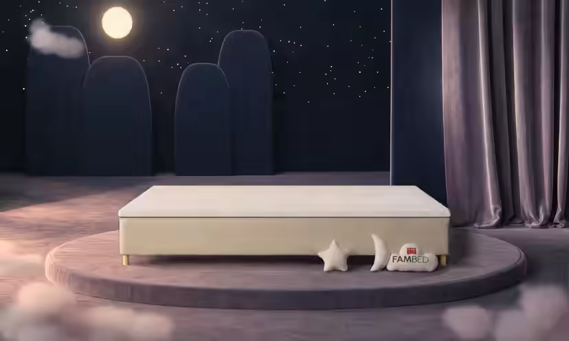 Lit familial FAMBED en beige, 320 × 210 cm, sans tête de lit